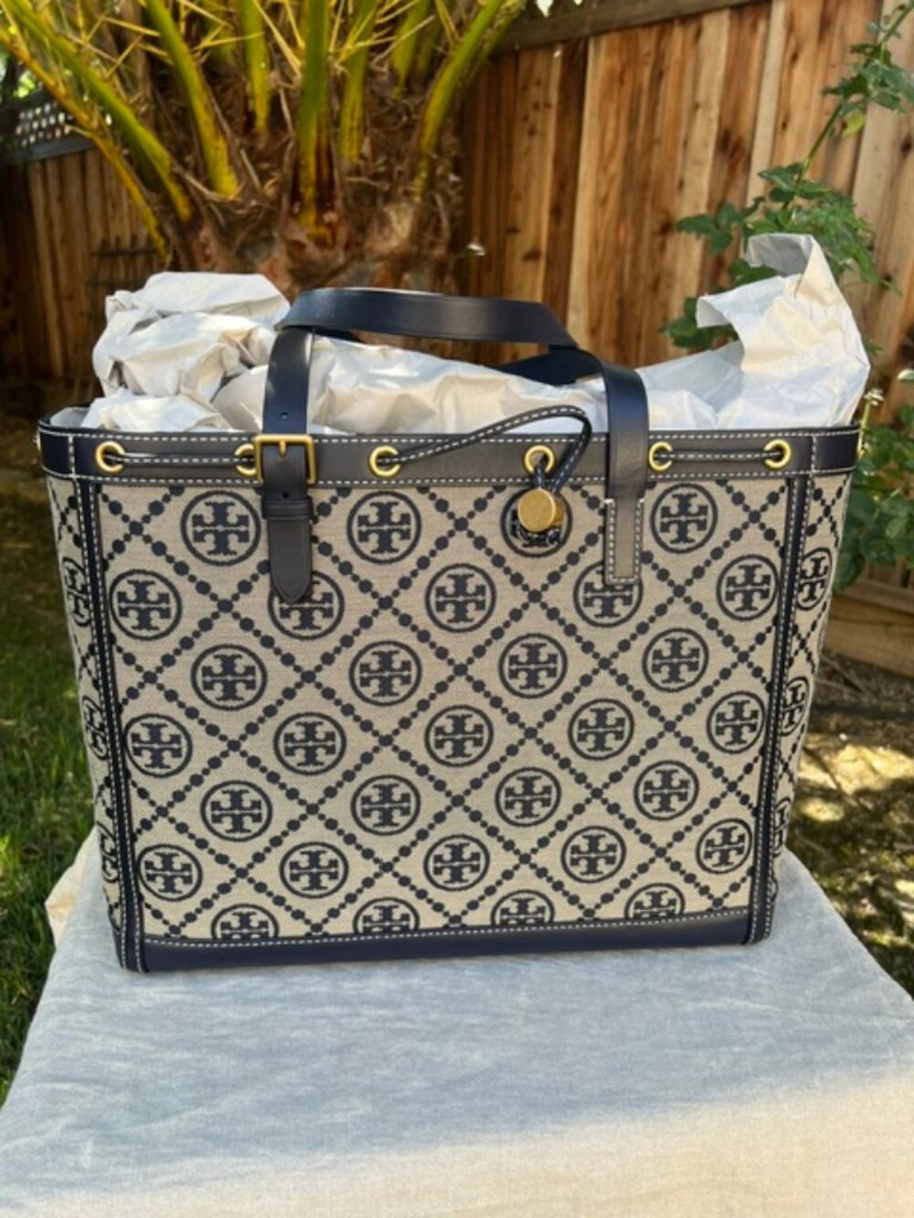 NWOT Tory Burch Monogram Jacquard Drawstring Tote